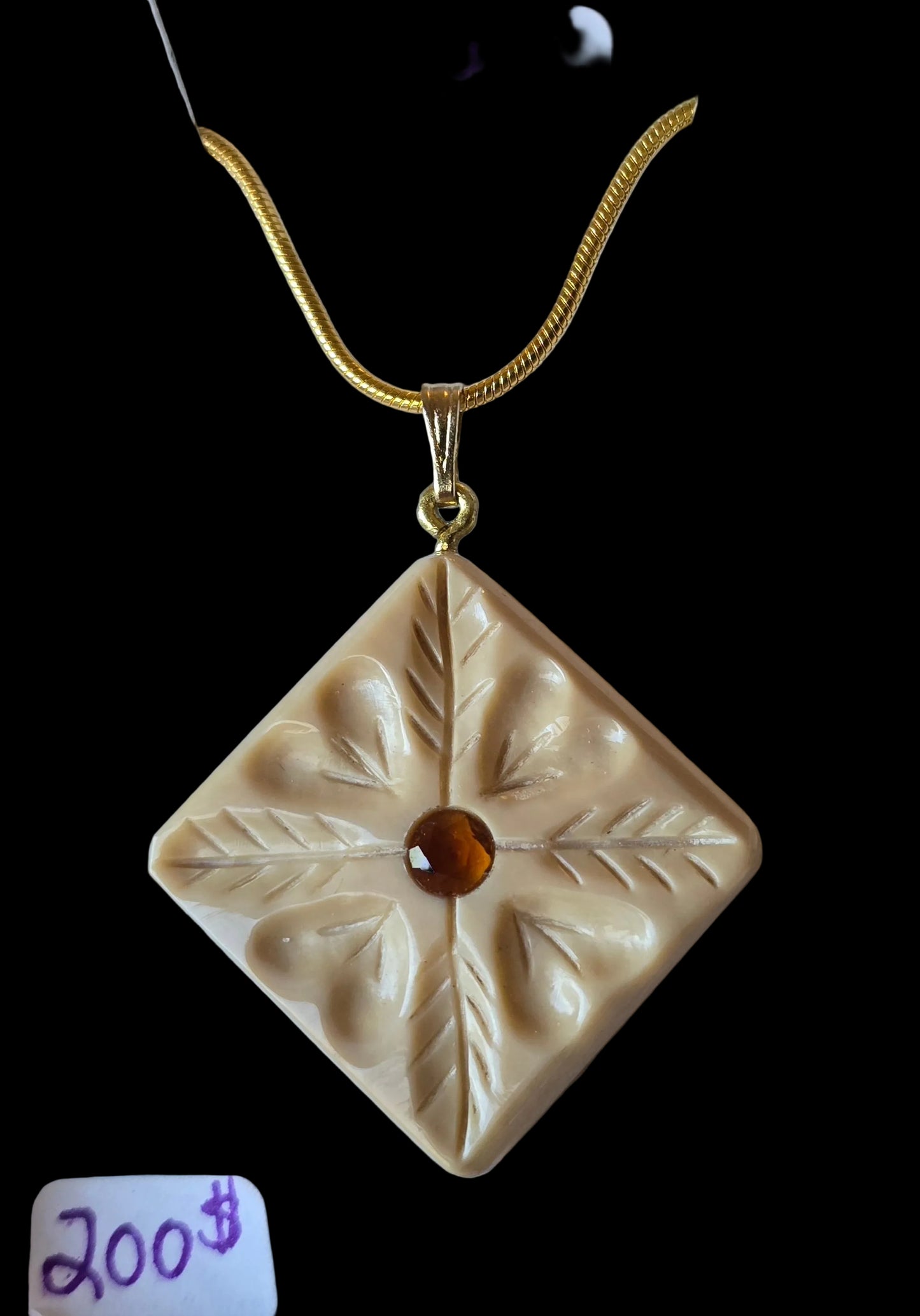 Hand Carved Mammoth Ivory Citrine Necklace
