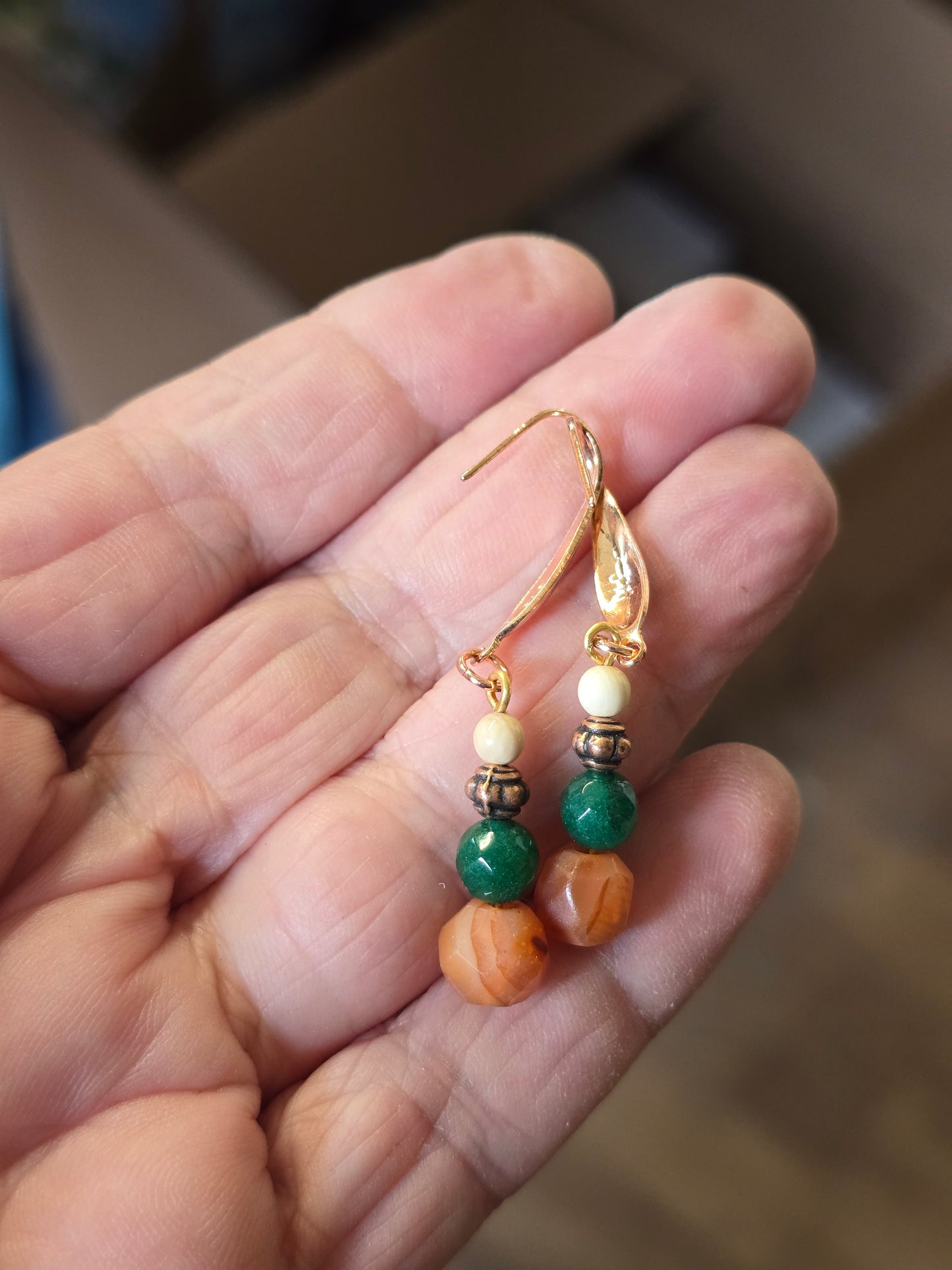 Copper, Jade, Carnelian, Fossil Mammoth Ivory Bead Earrings
