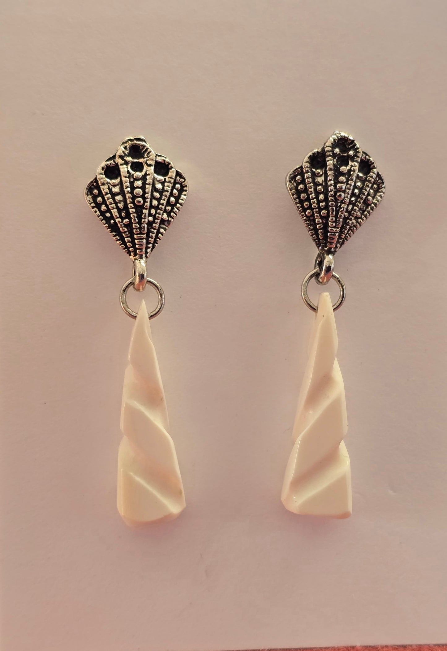 Handcarved Fossil Walrus lvory Earrings
