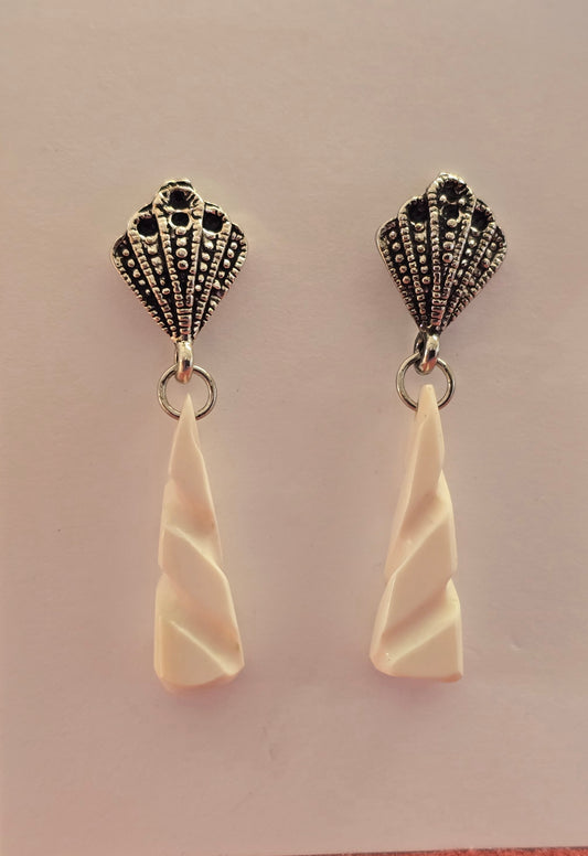 Handcarved Fossil Walrus lvory Earrings