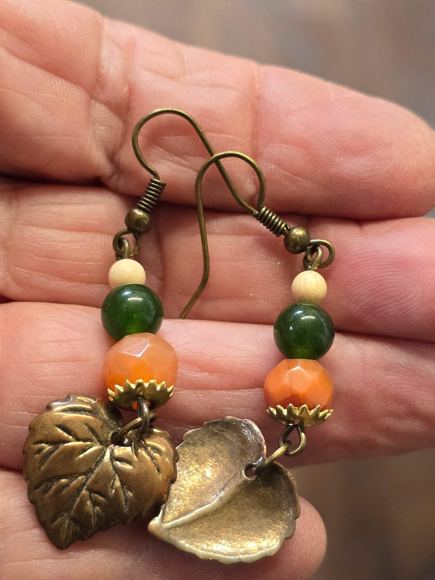 Bronze, Carnelian, Jade, Fossil Mammoth Ivory Earrings