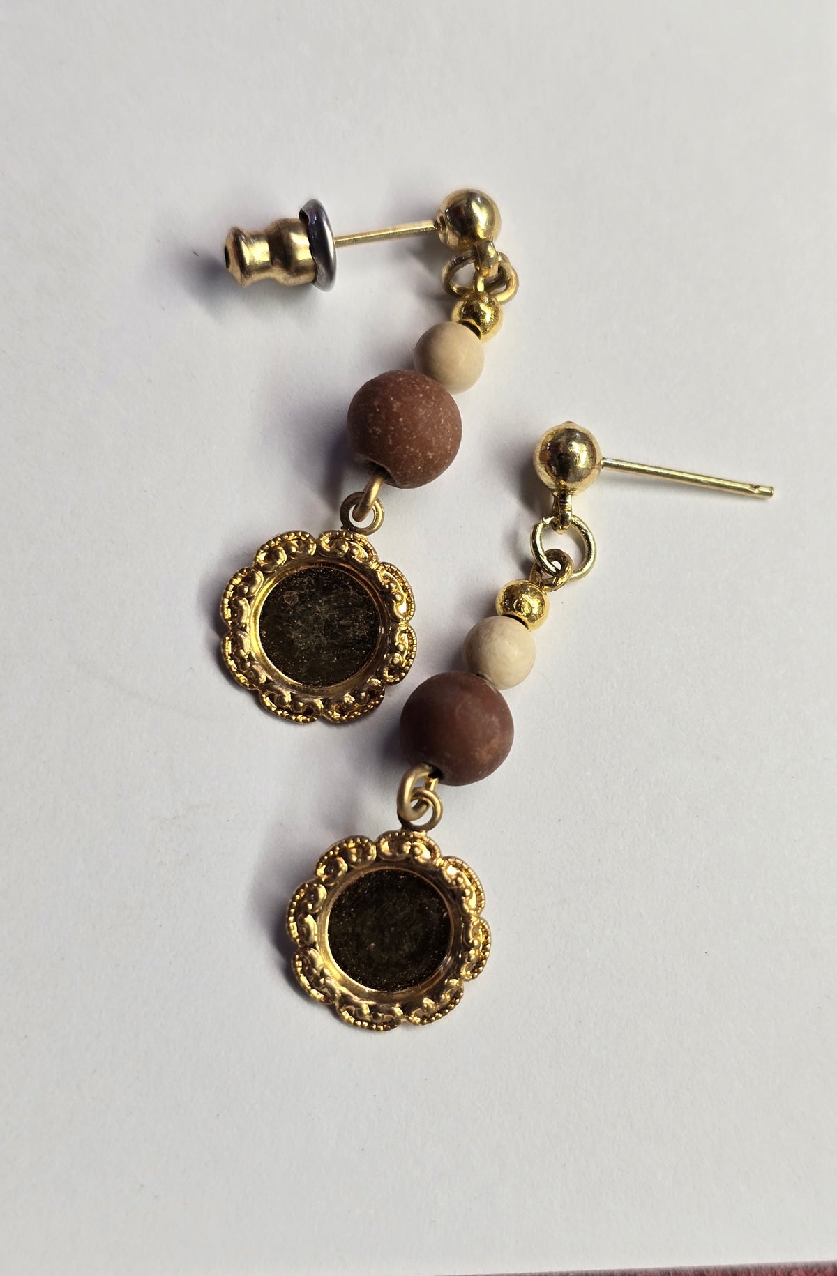 Matted Jasper and Fossil Mammoth Ivory  bead earrings.