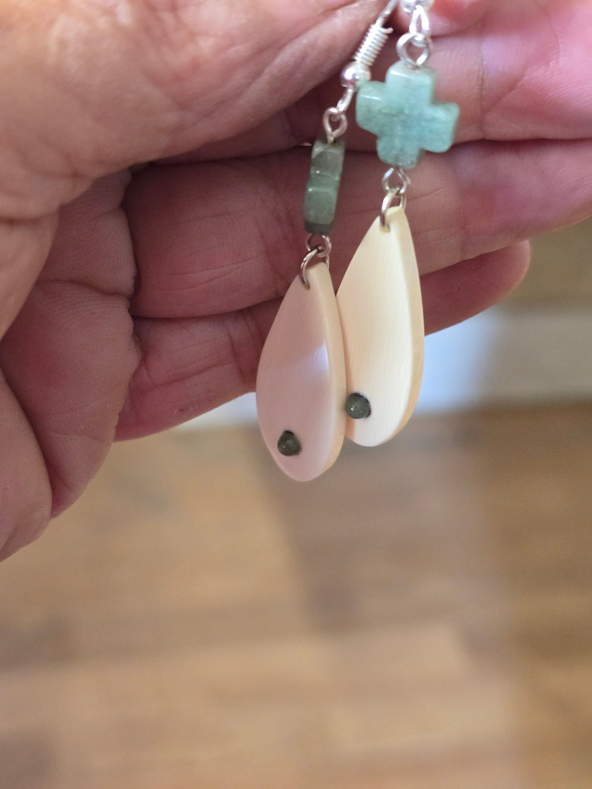 Fossil Mammoth lvory and Adventurine Bead Earrings