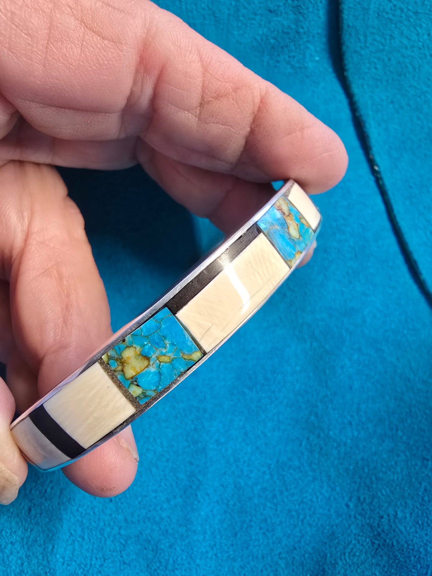 Fossil Mammoth lvory, Turquoise and Sterling Silver Bracelet