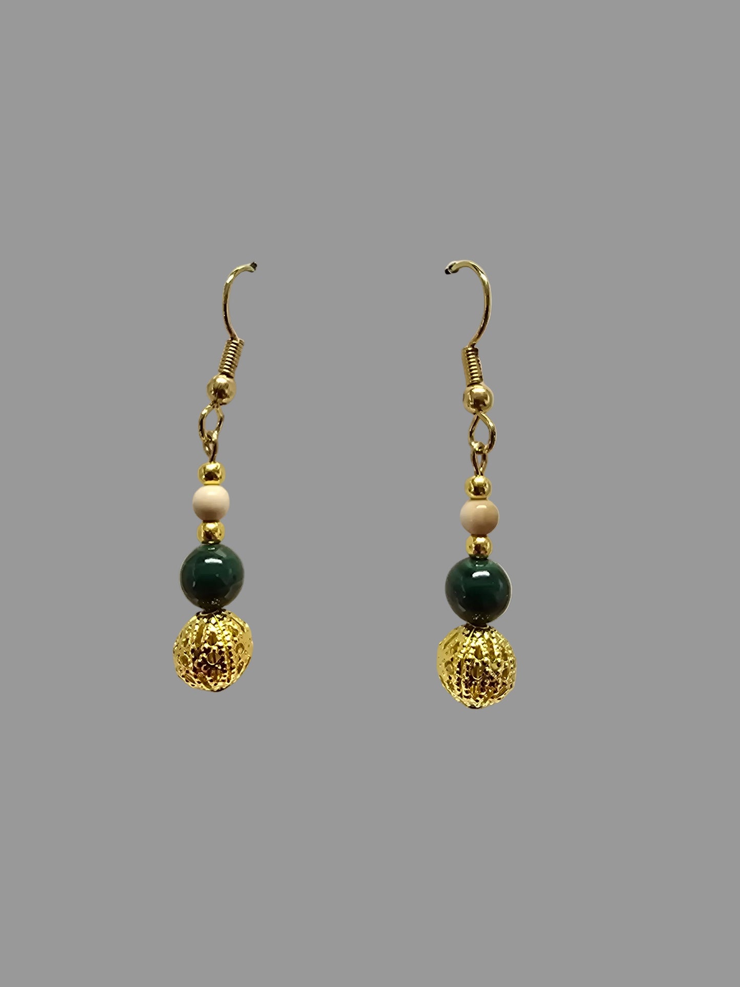 Jade and Light Colored Fossil Mammoth Ivory Bead Earrings