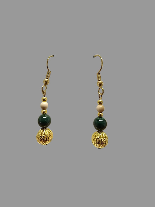 Jade and Light Colored Fossil Mammoth Ivory Bead Earrings