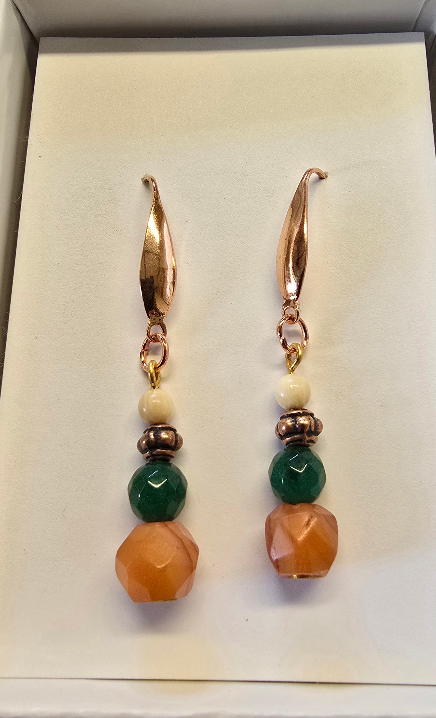 Copper, Jade, Carnelian, Fossil Mammoth Ivory Bead Earrings