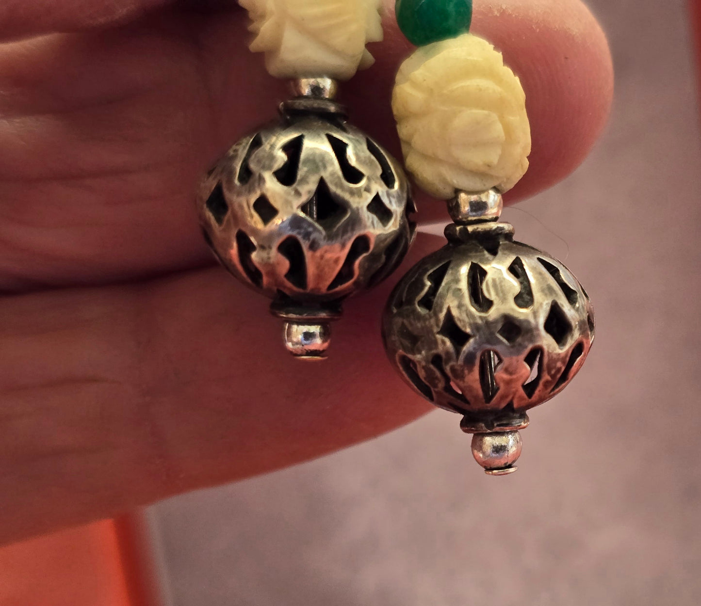 Fossil Mammoth lvory and Sterling Silver Handmade Bead Earrings