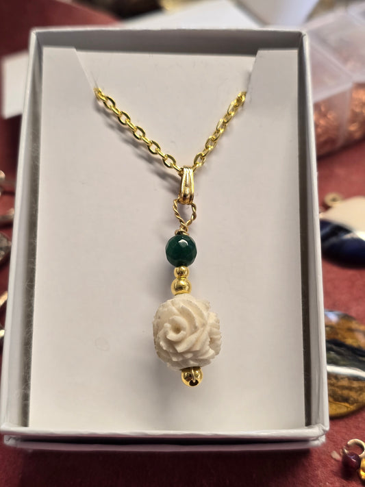 Antique Handcarved Jade & Mammoth Ivory Bead Necklace