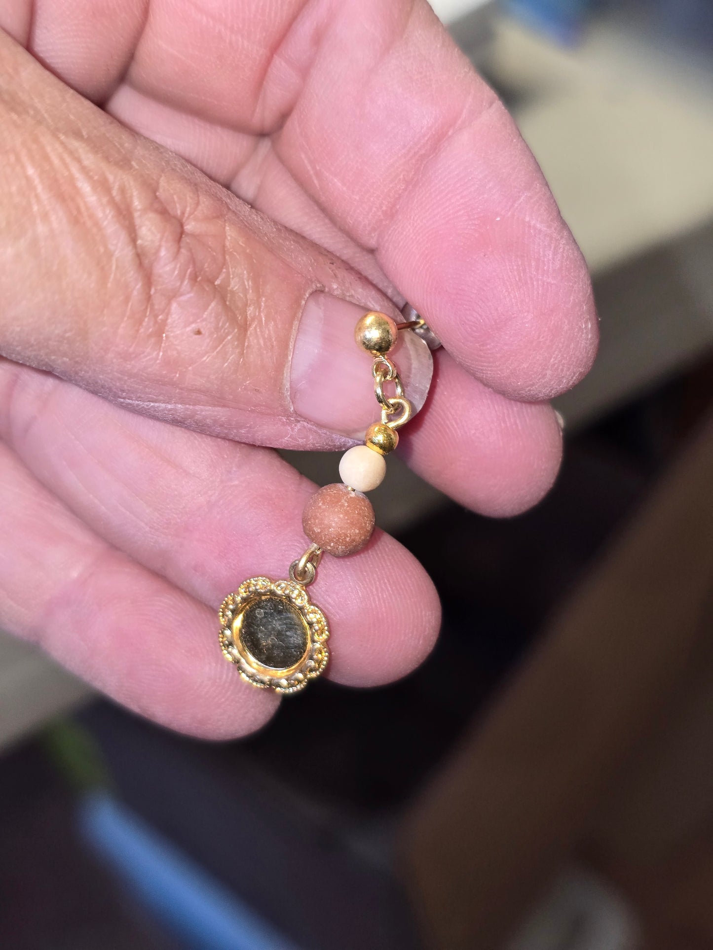 Matted Jasper and Fossil Mammoth Ivory  bead earrings.