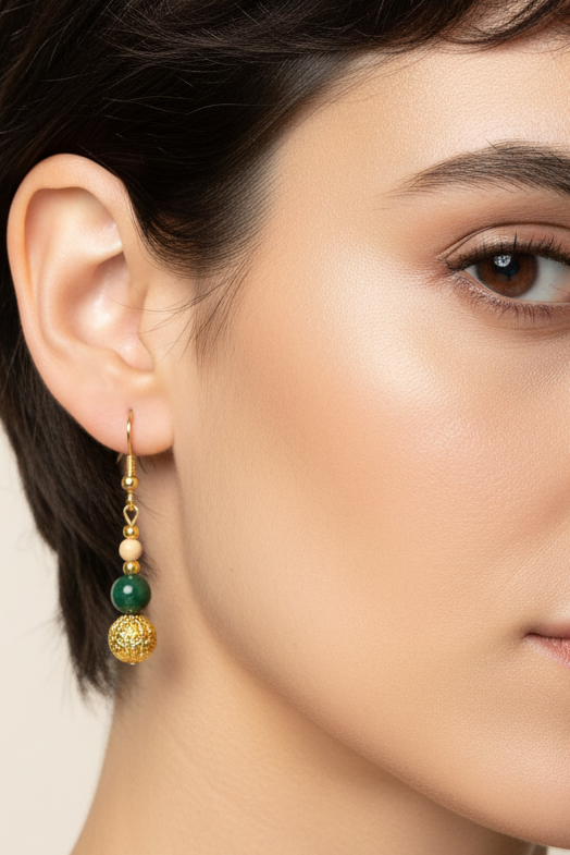 Jade and Light Colored Fossil Mammoth Ivory Bead Earrings