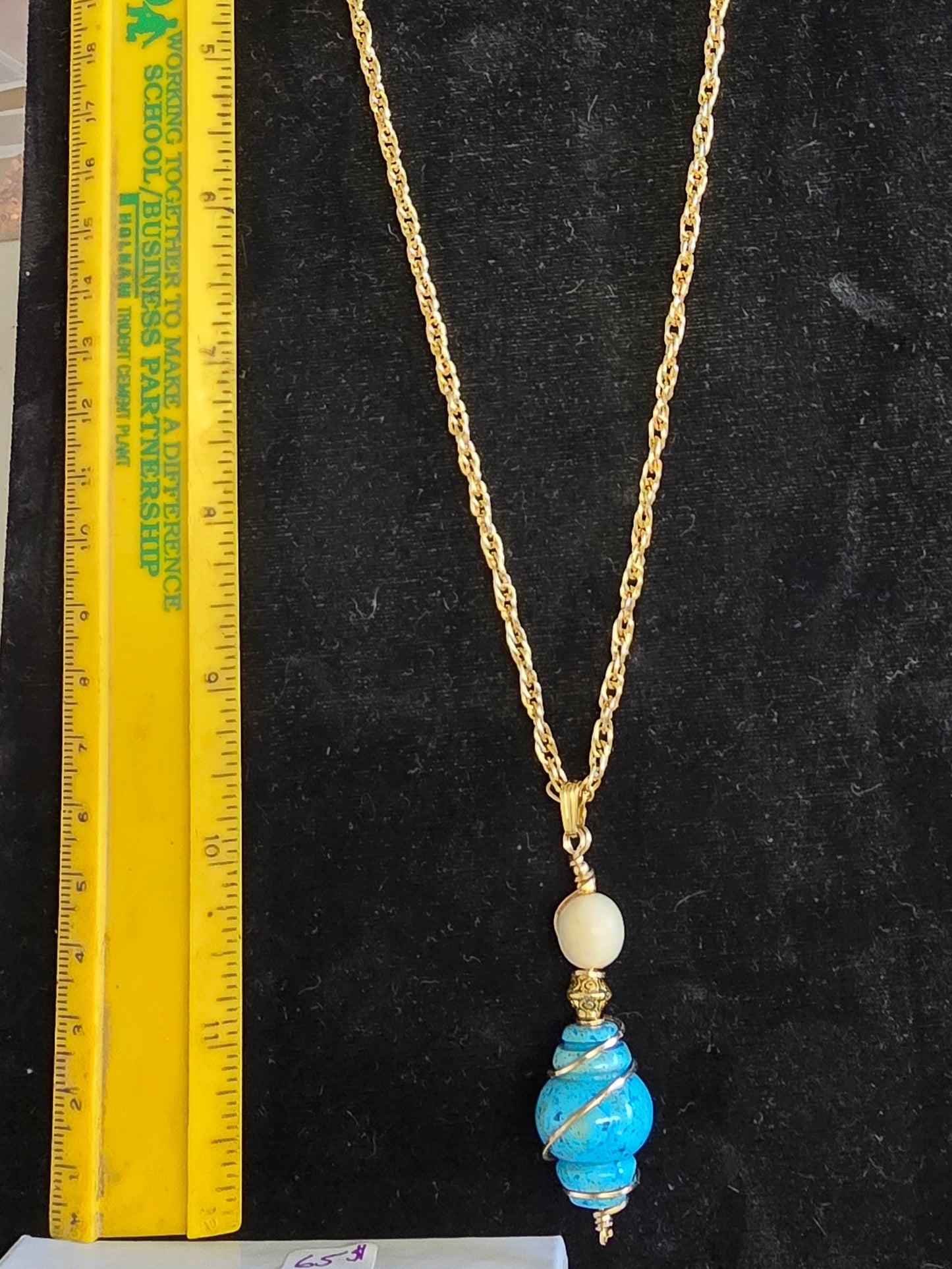 Antique Mammoth Ivory and Turquoise Matrix Bead Necklace