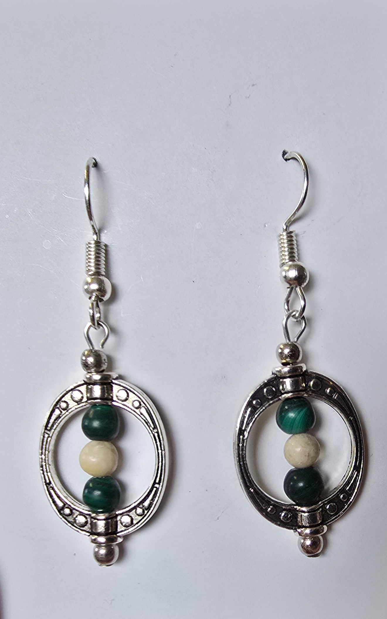 Fossil Walrus Ivory and Malachite Earrings