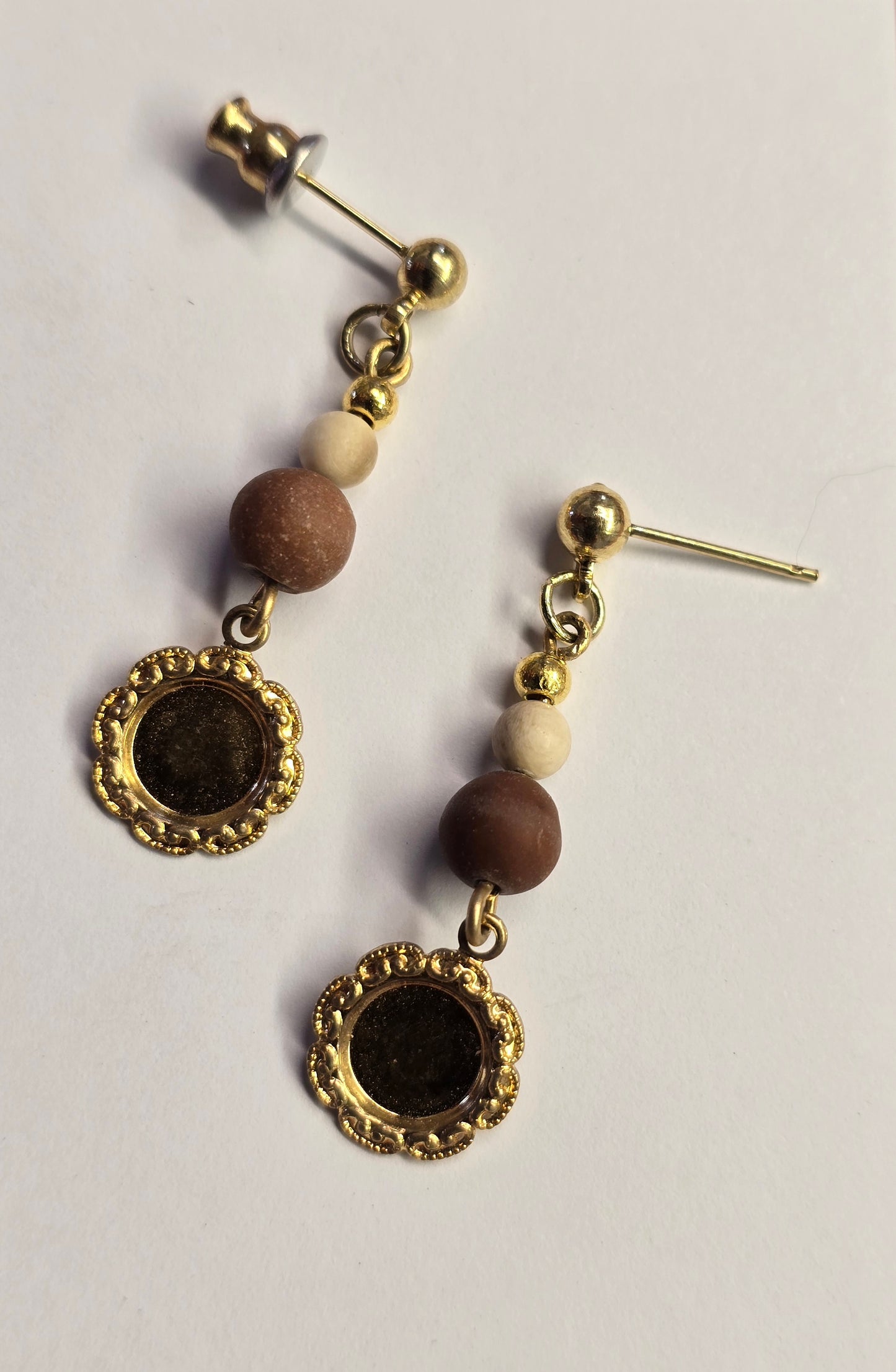 Matted Jasper and Fossil Mammoth Ivory  bead earrings.