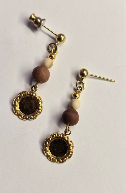 Matted Jasper and Fossil Mammoth Ivory  bead earrings.