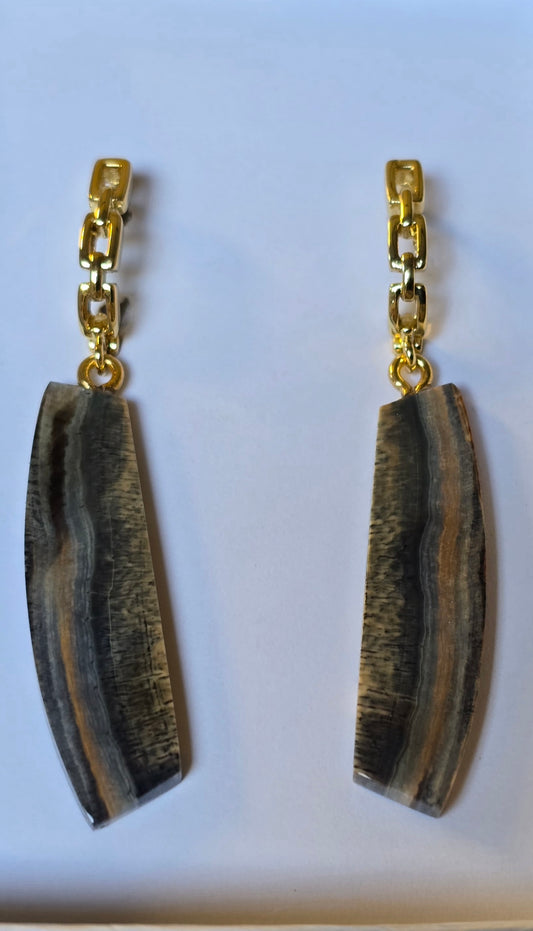 Fossil mammoth ivory multicolored earrings in Gold chain earrings.