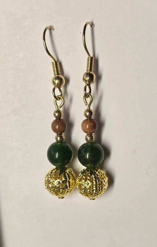 Jade and Fossil Mammoth Ivory Bead Earrings