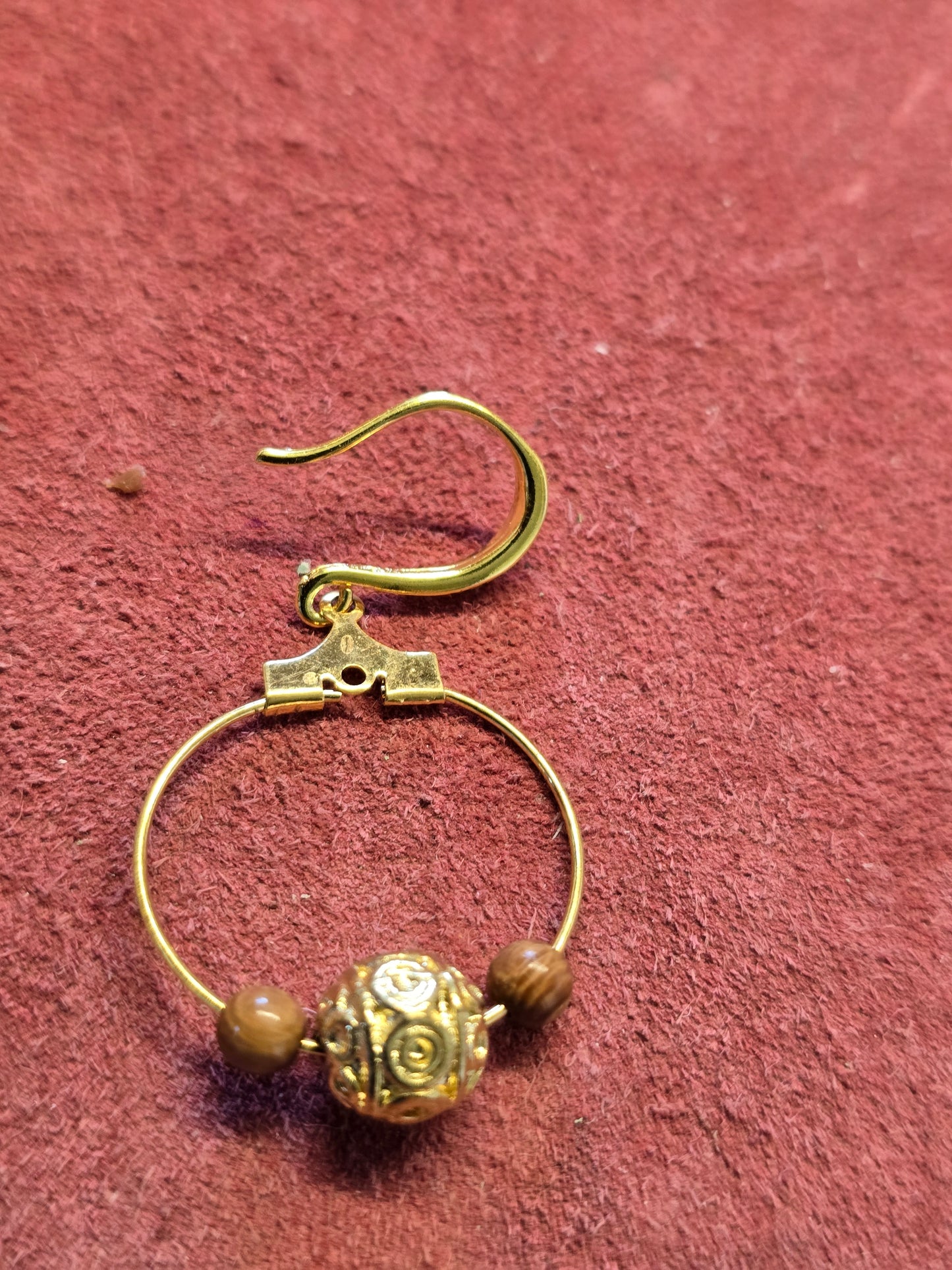 Golden Hoop Fossil Mammoth Ivory Bead Earrings