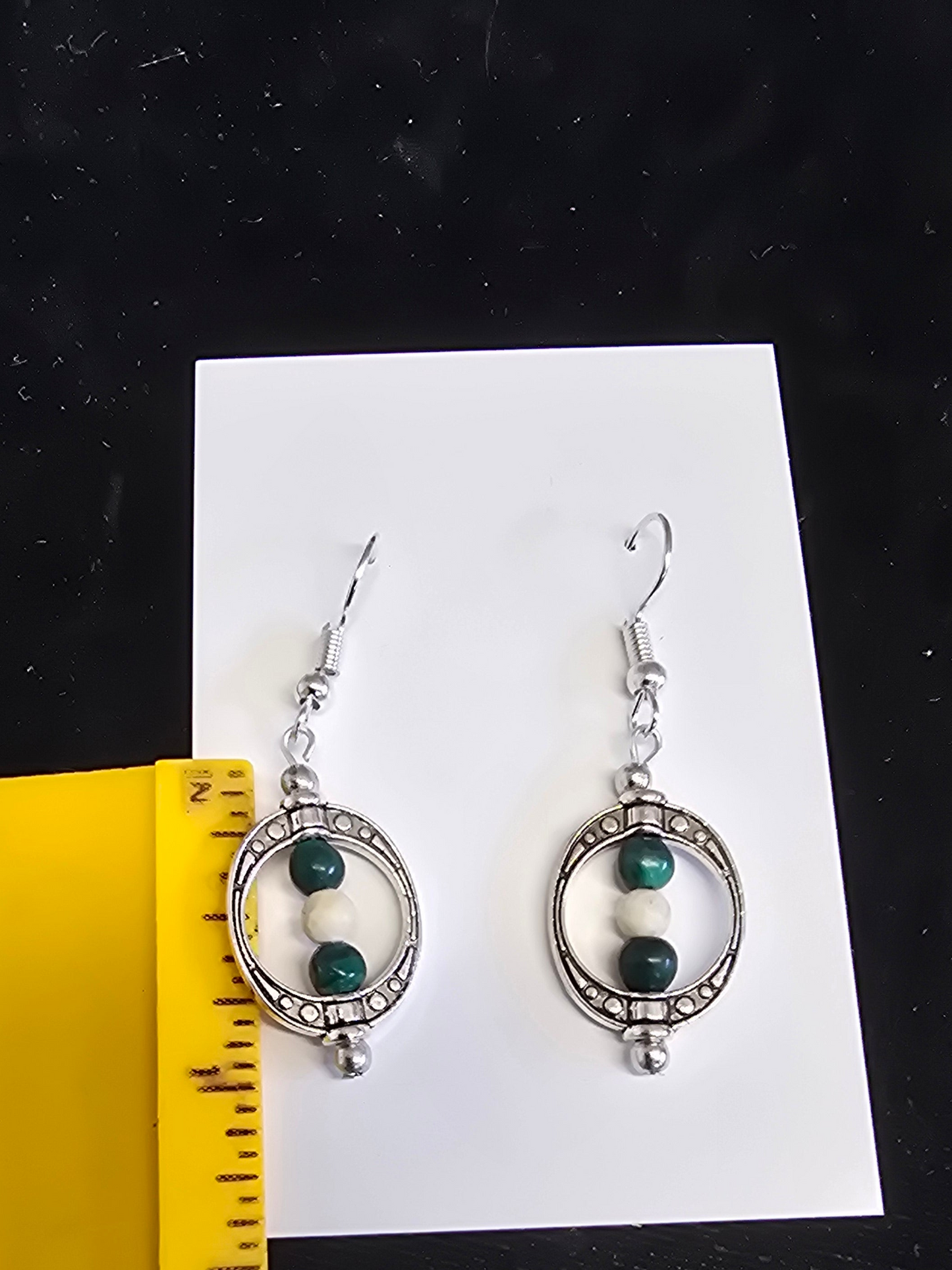 Fossil Walrus Ivory and Malachite Earrings