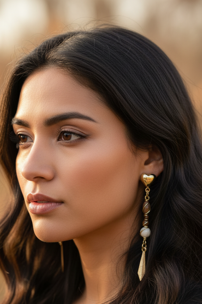 Long, Fossil Mammoth Ivory bead post earrings.