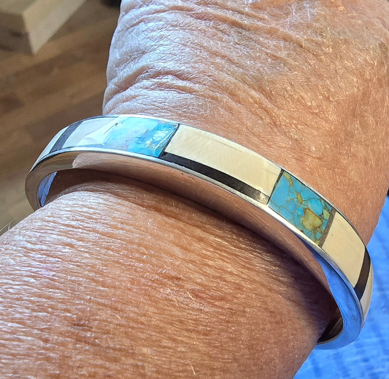 Fossil Mammoth lvory, Turquoise and Sterling Silver Bracelet
