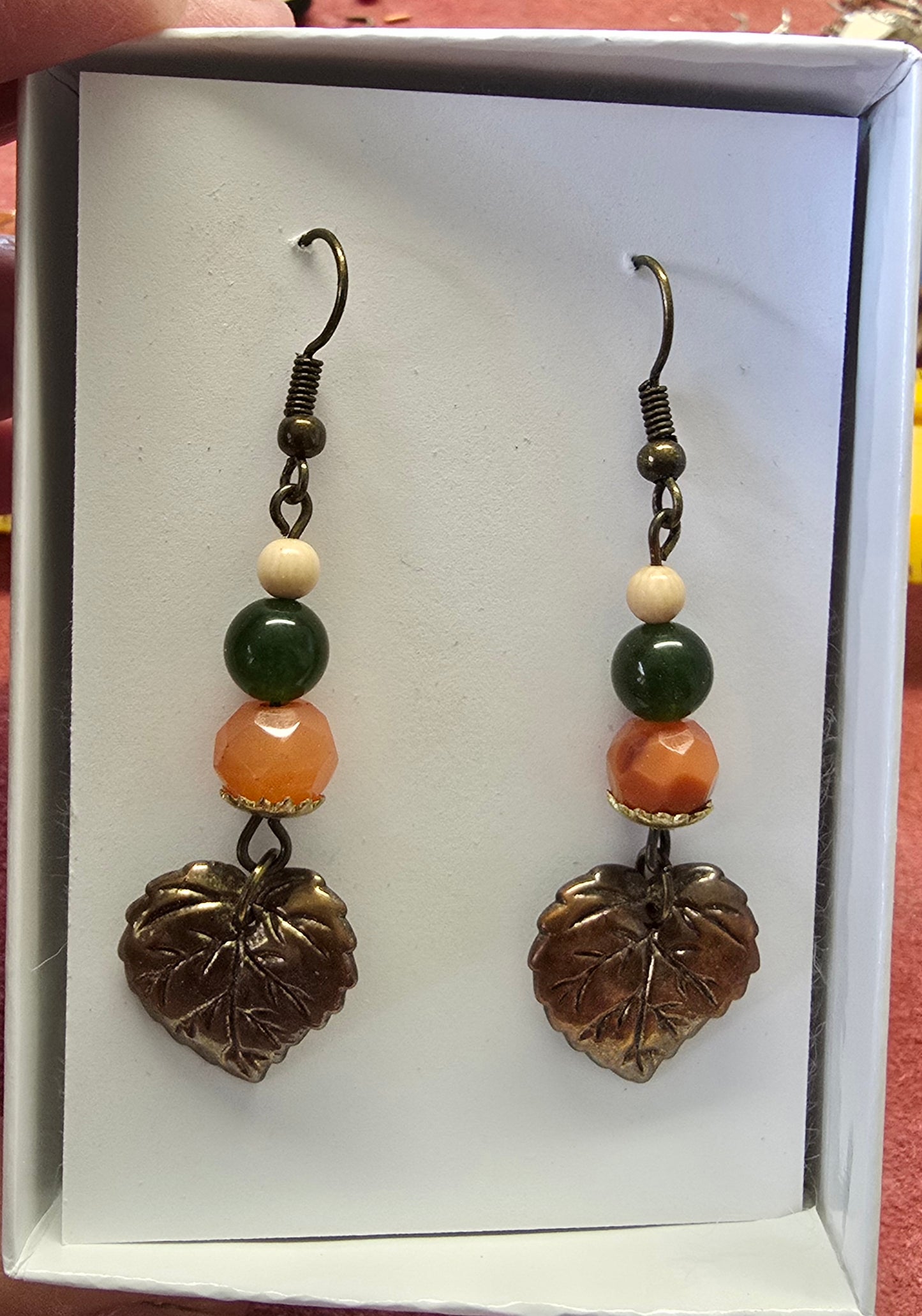 Bronze, Carnelian, Jade, Fossil Mammoth Ivory Earrings