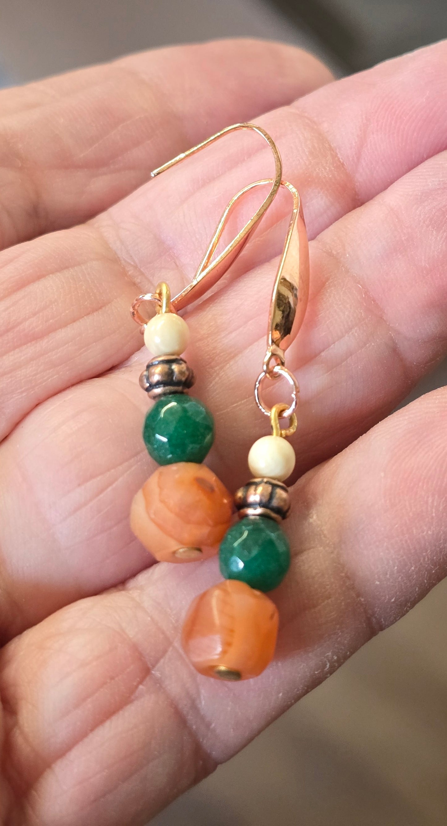 Copper, Jade, Carnelian, Fossil Mammoth Ivory Bead Earrings