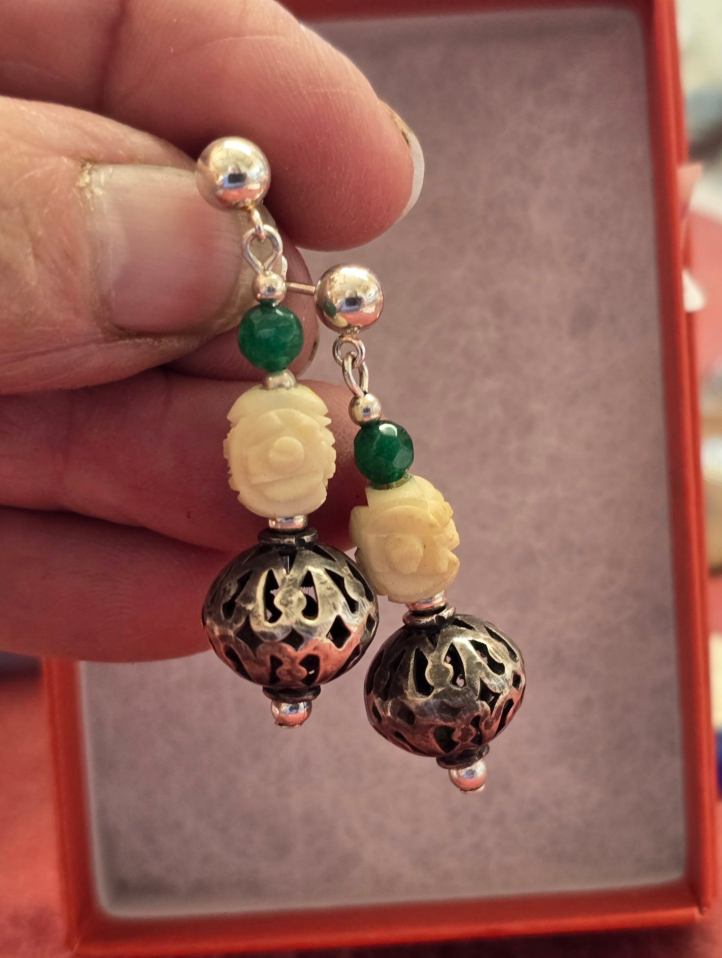 Fossil Mammoth lvory and Sterling Silver Handmade Bead Earrings