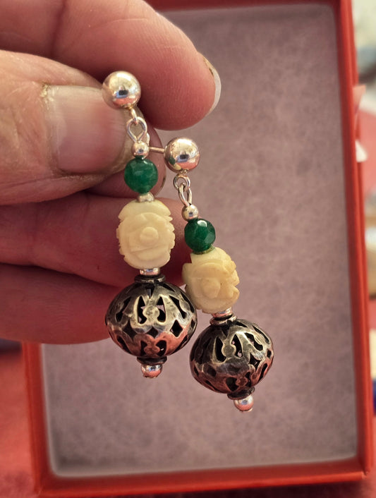 Fossil Mammoth lvory and Sterling Silver Handmade Bead Earrings