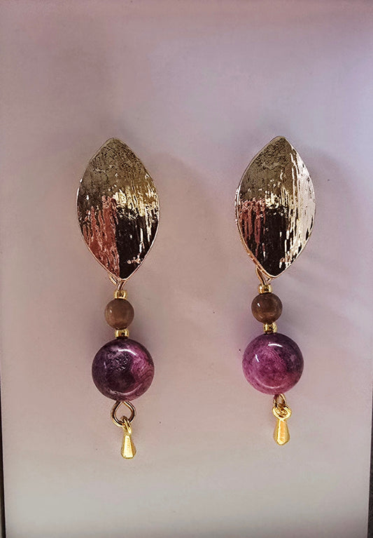 Golden Sugilite & Mammoth Ivory Post Earrings