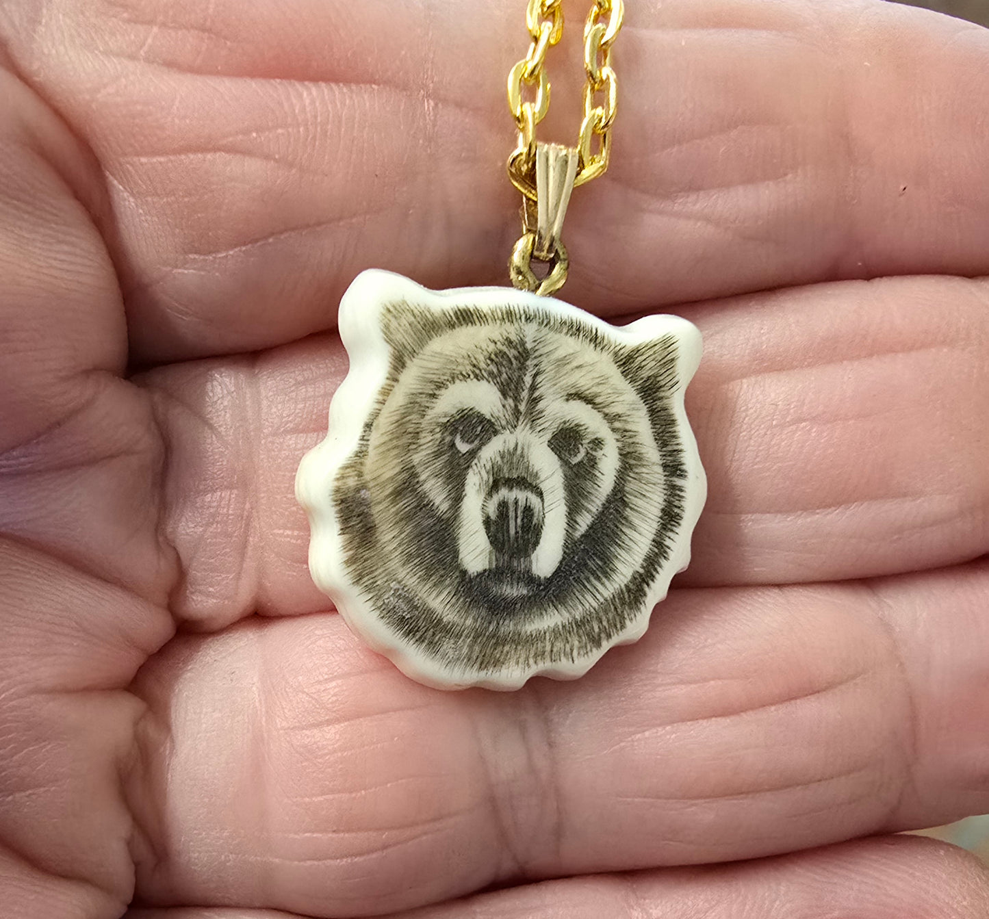 Scrimshaw Grizzly Bear Necklace