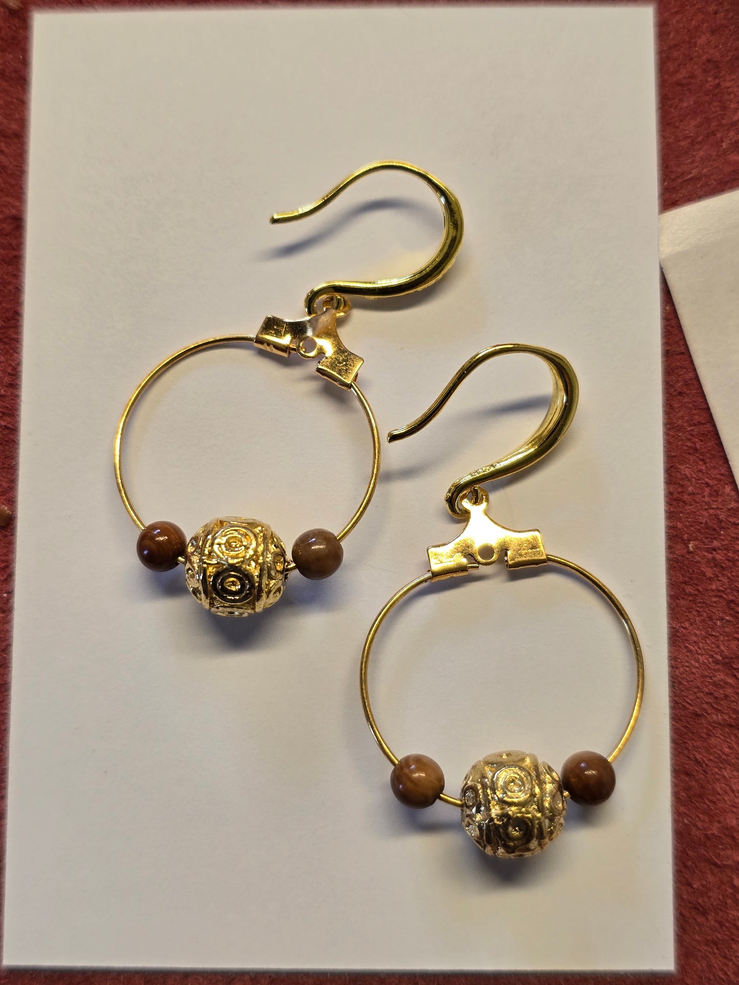 Golden Hoop Fossil Mammoth Ivory Bead Earrings