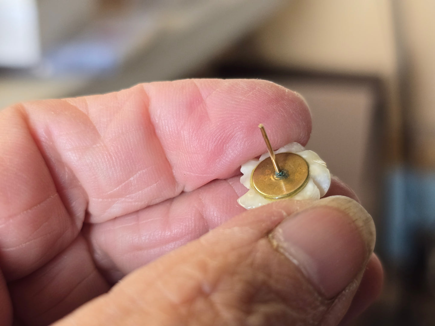 Alaskan Gold Nugget, Fossil Walrus Flower Earrings