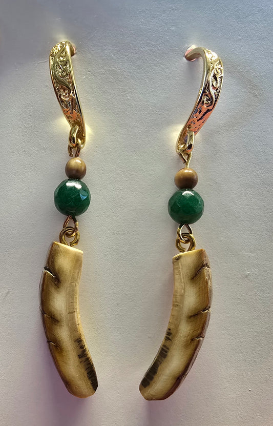 Outer Shell Fossil Mammoth Ivory and Jade Earrings