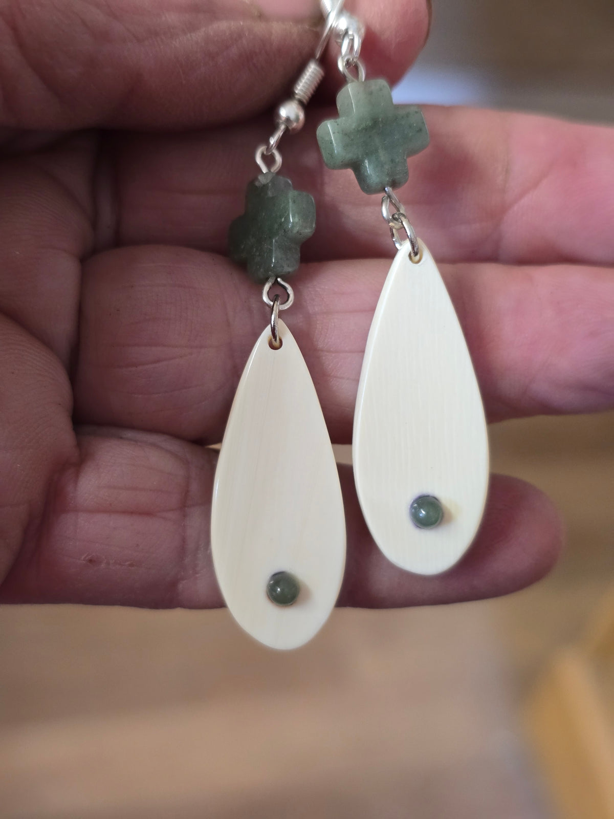 Fossil Mammoth lvory and Adventurine Bead Earrings