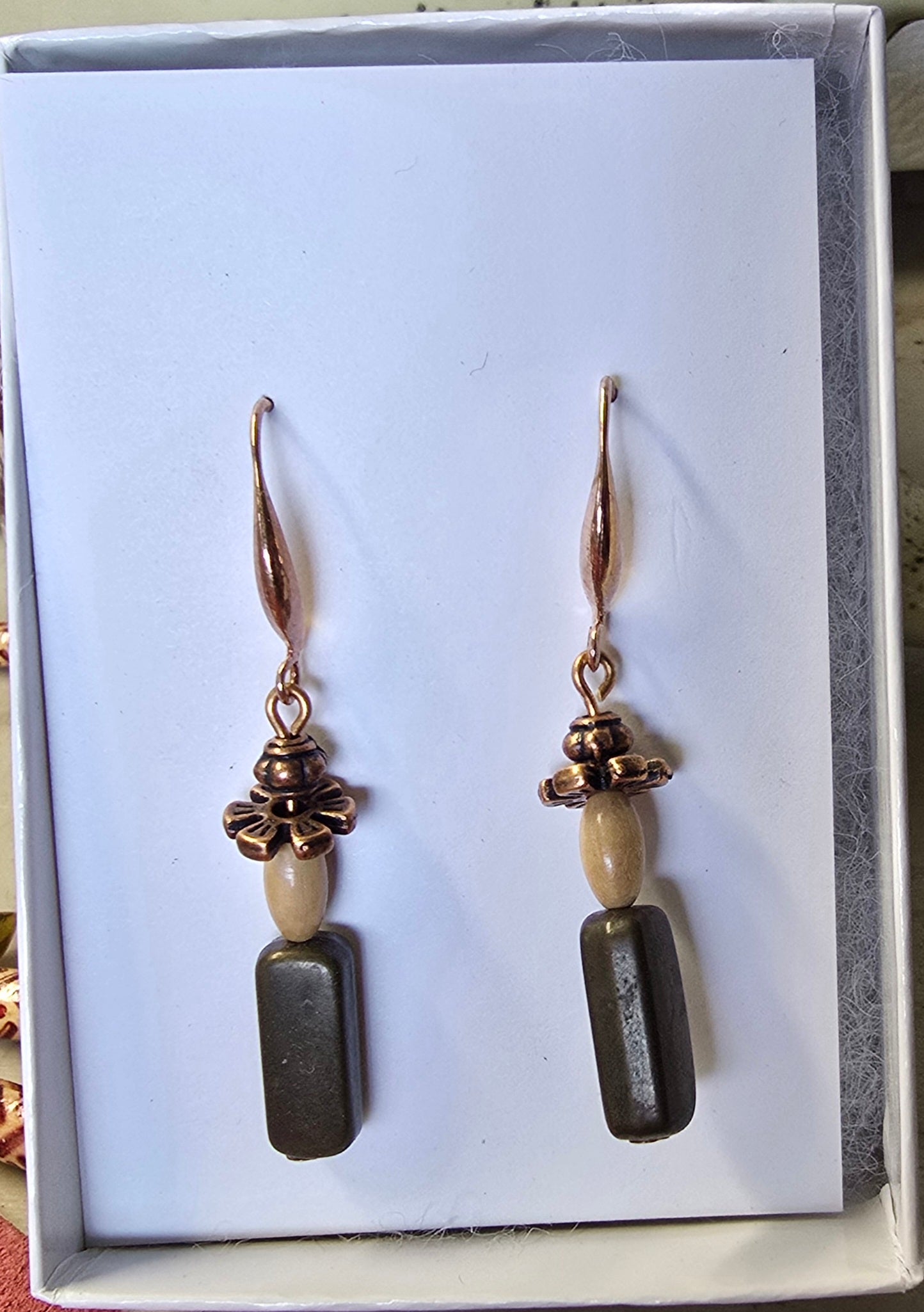 Tiny Copper Fossil Mammoth lvory Earrings