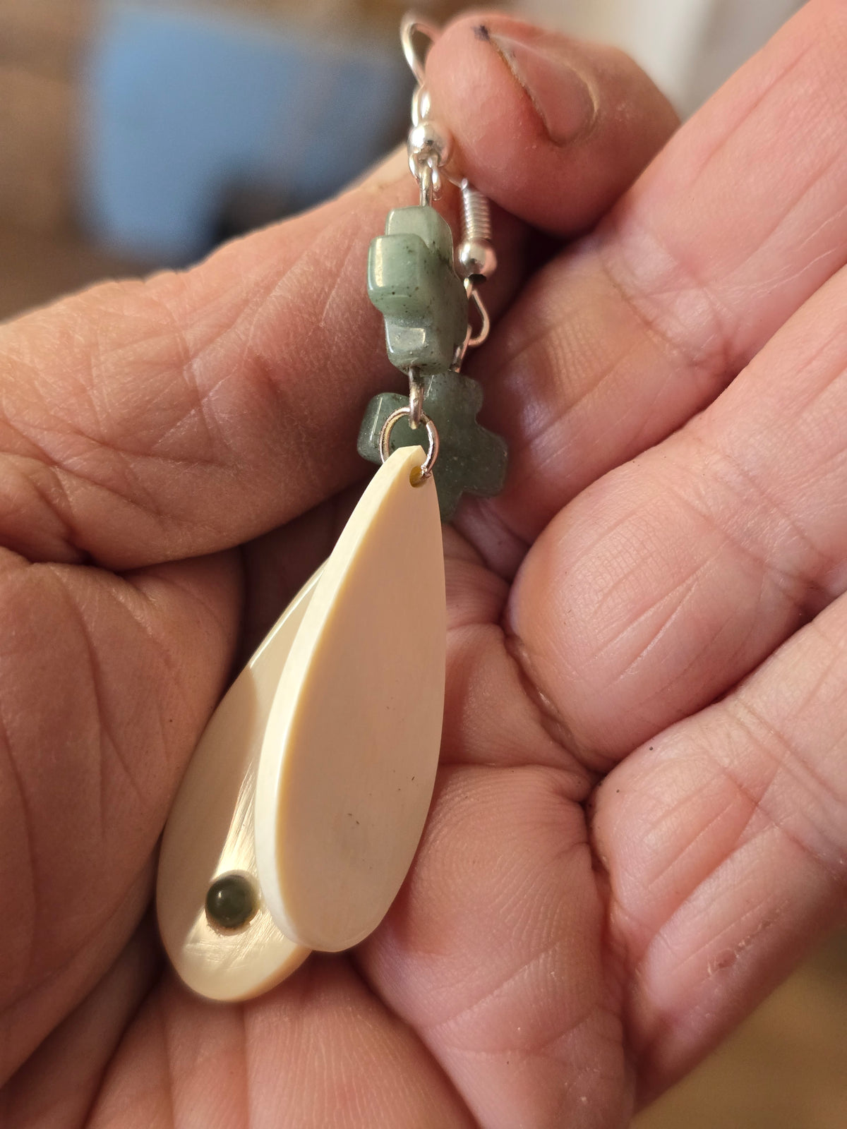 Fossil Mammoth lvory and Adventurine Bead Earrings
