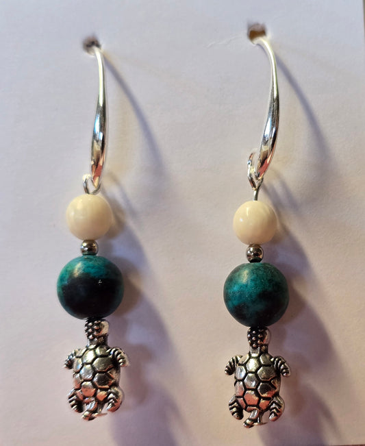 Fossil Mammoth Ivory Turquoise Turtle Earrings