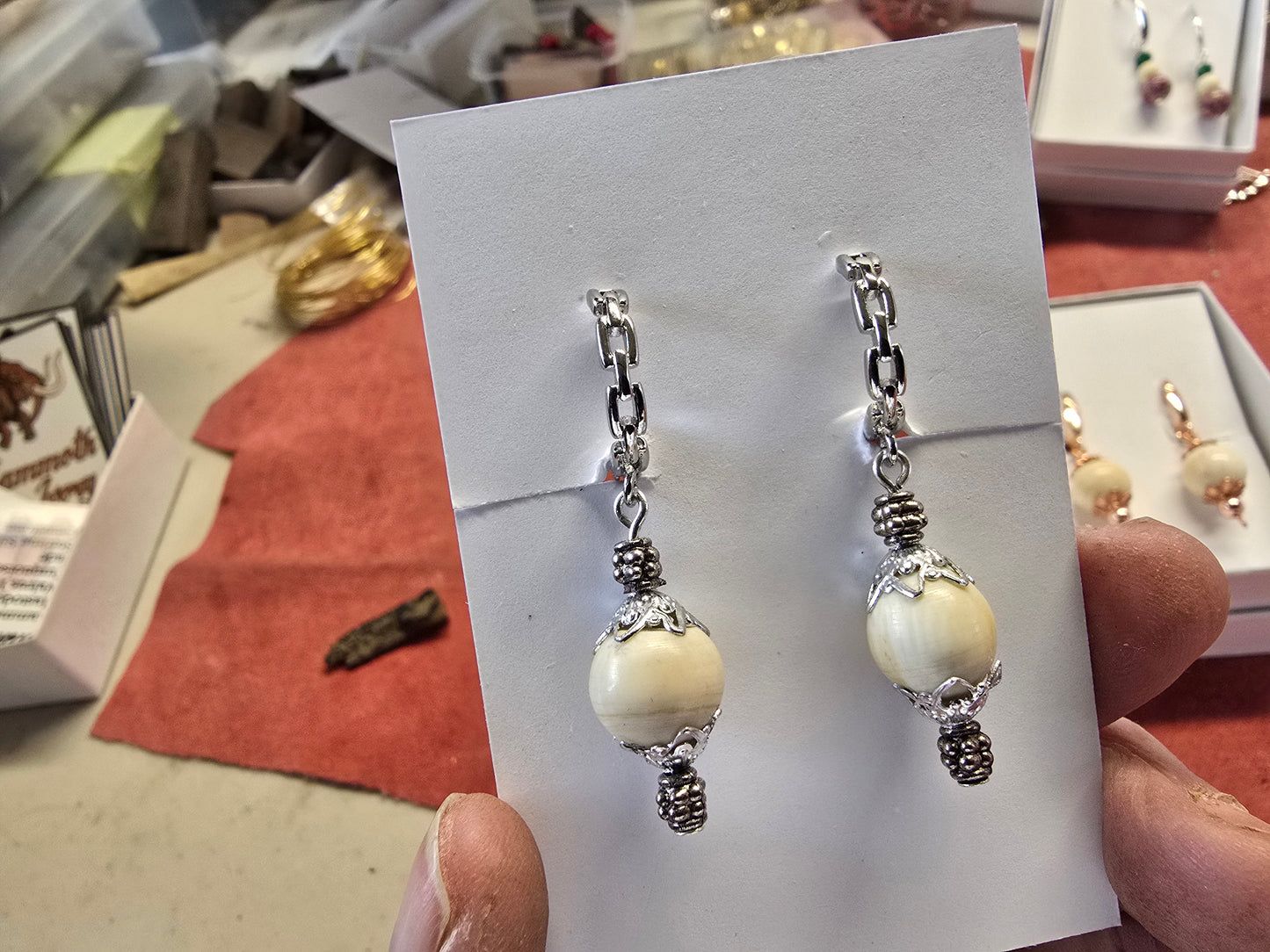 Ancient, Antique, Fossil Mammoth Ivory Earrings
