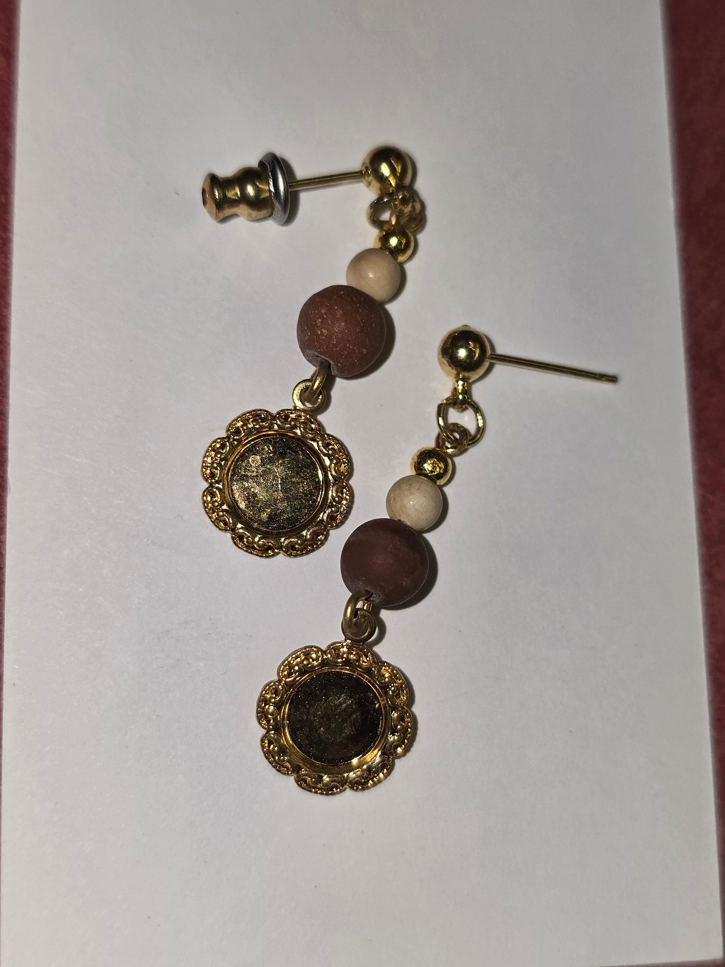 Matted Jasper and Fossil Mammoth Ivory  bead earrings.