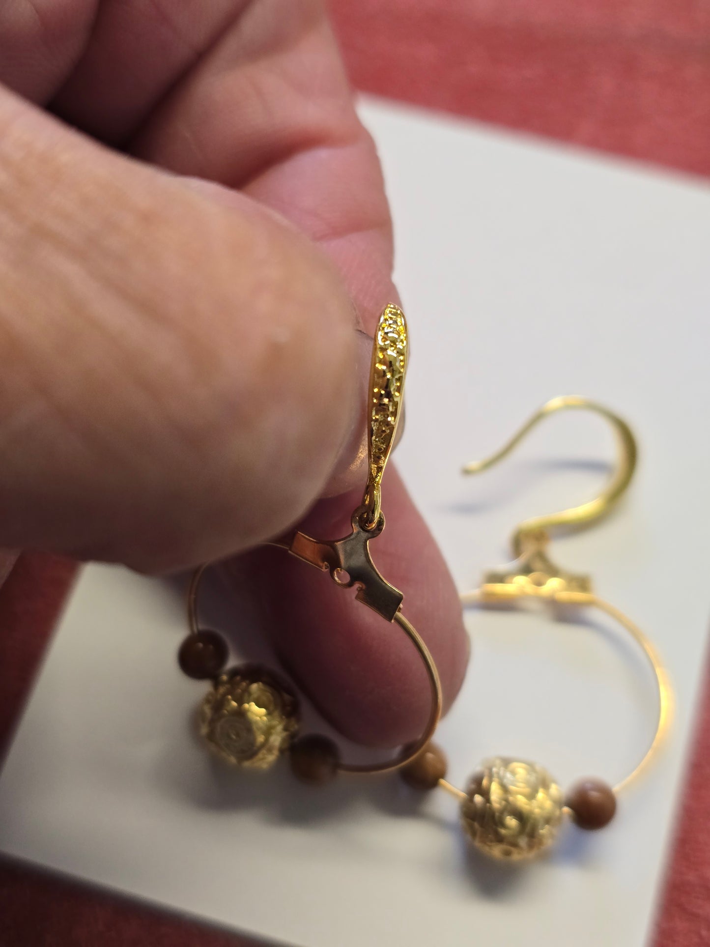 Golden Hoop Fossil Mammoth Ivory Bead Earrings