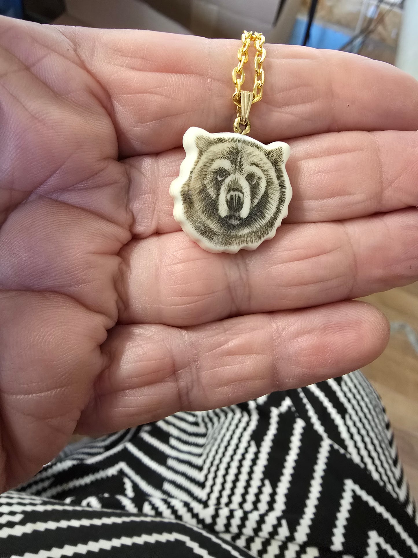 Scrimshaw Grizzly Bear Necklace
