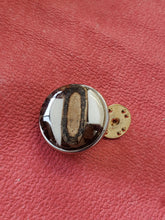 Load image into Gallery viewer, This 1&quot; Brass Tie Tack has been crafted from Fossil Walrus Ivory and Fossil Mammoth Ivory. It has has been cast in resin to accentuate the ivory and make the piece more durable.   
